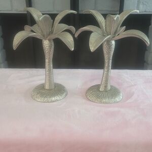 Silver Palm Tree Candle Holders Pewter